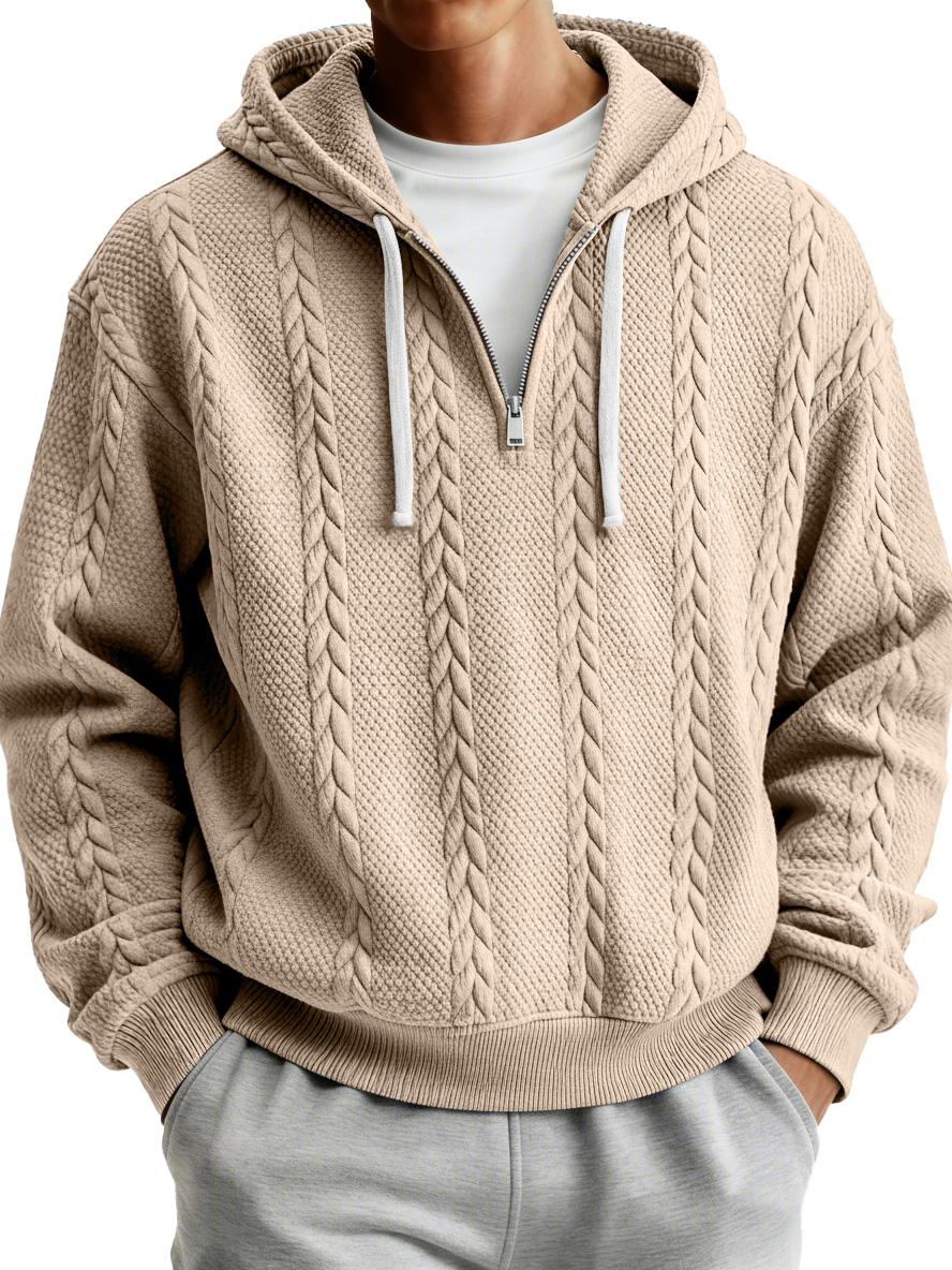 Herren Einfacher Texturierter Lässiger Reißverschluss Kapuzenpullover-deurabatt