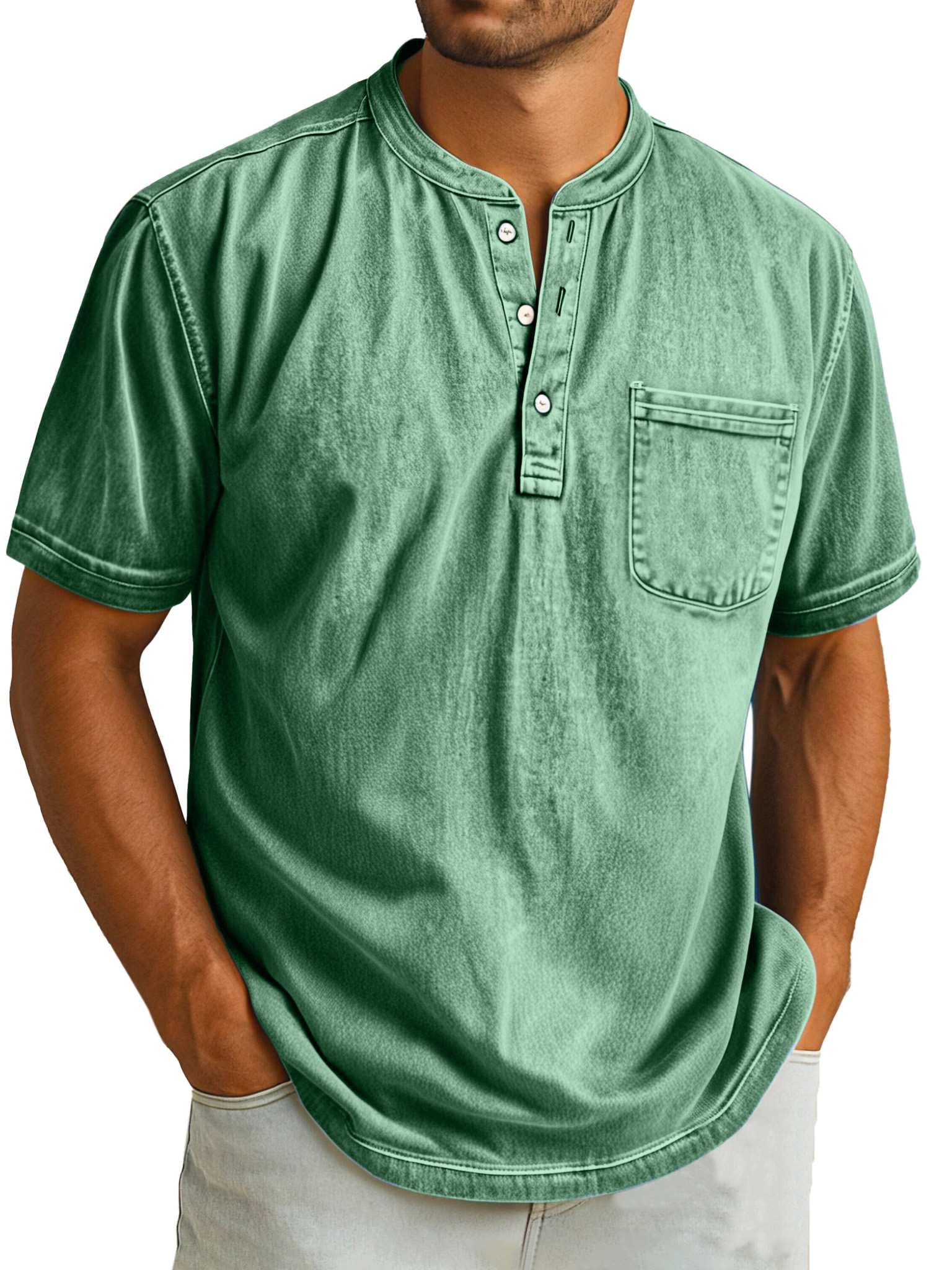 Herren Retro Freizeit Einfarbig Einfach Kurzarm Henley Shirt-deurabatt