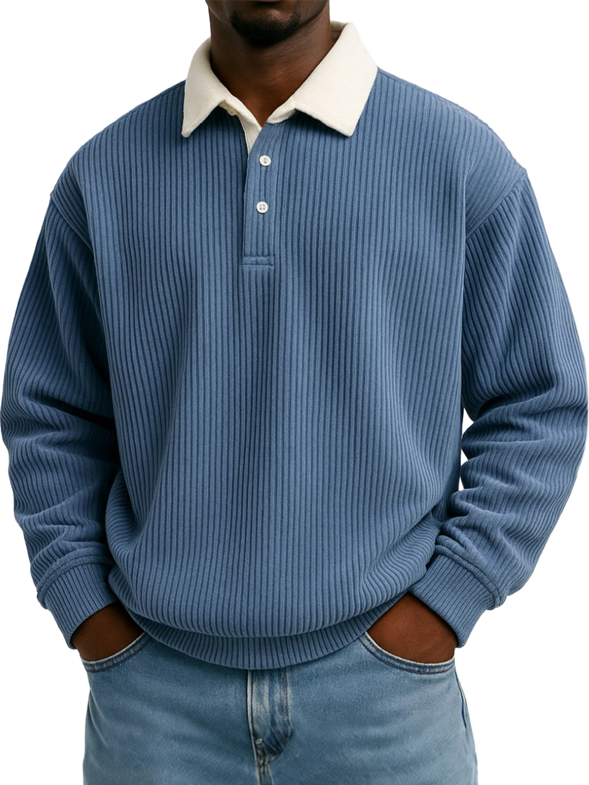 Herren Sweatshirt mit einfarbigem vertikalem Streifenmuster und kontrastierender Farbe, langärmlig, mit Revers-ZierMode