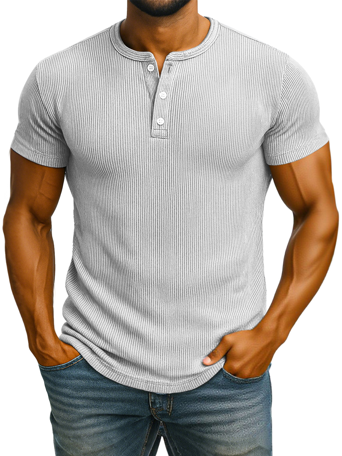 Herren Freizeit Einfarbiger Pit Kurzarm Henley Shirt-deurabatt