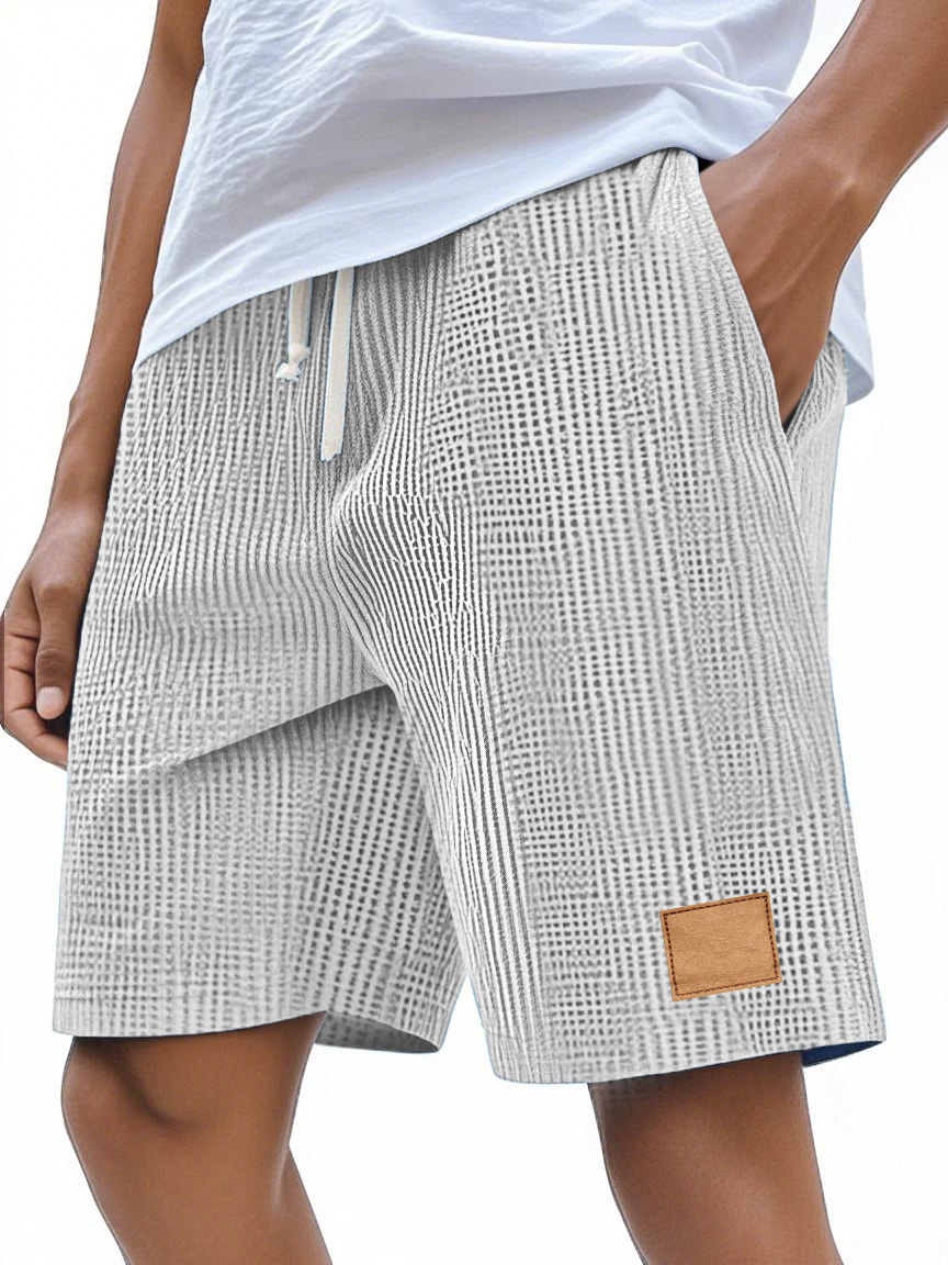Lässige Retro-Shorts für Herren mit Waffelmuster und Logo-Print-ZierMode