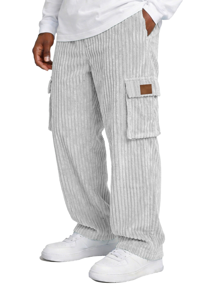 Herren einfache und vielseitige dicke Corduroy Mehrfachtaschen lockere gerade Hosen-deurabatt
