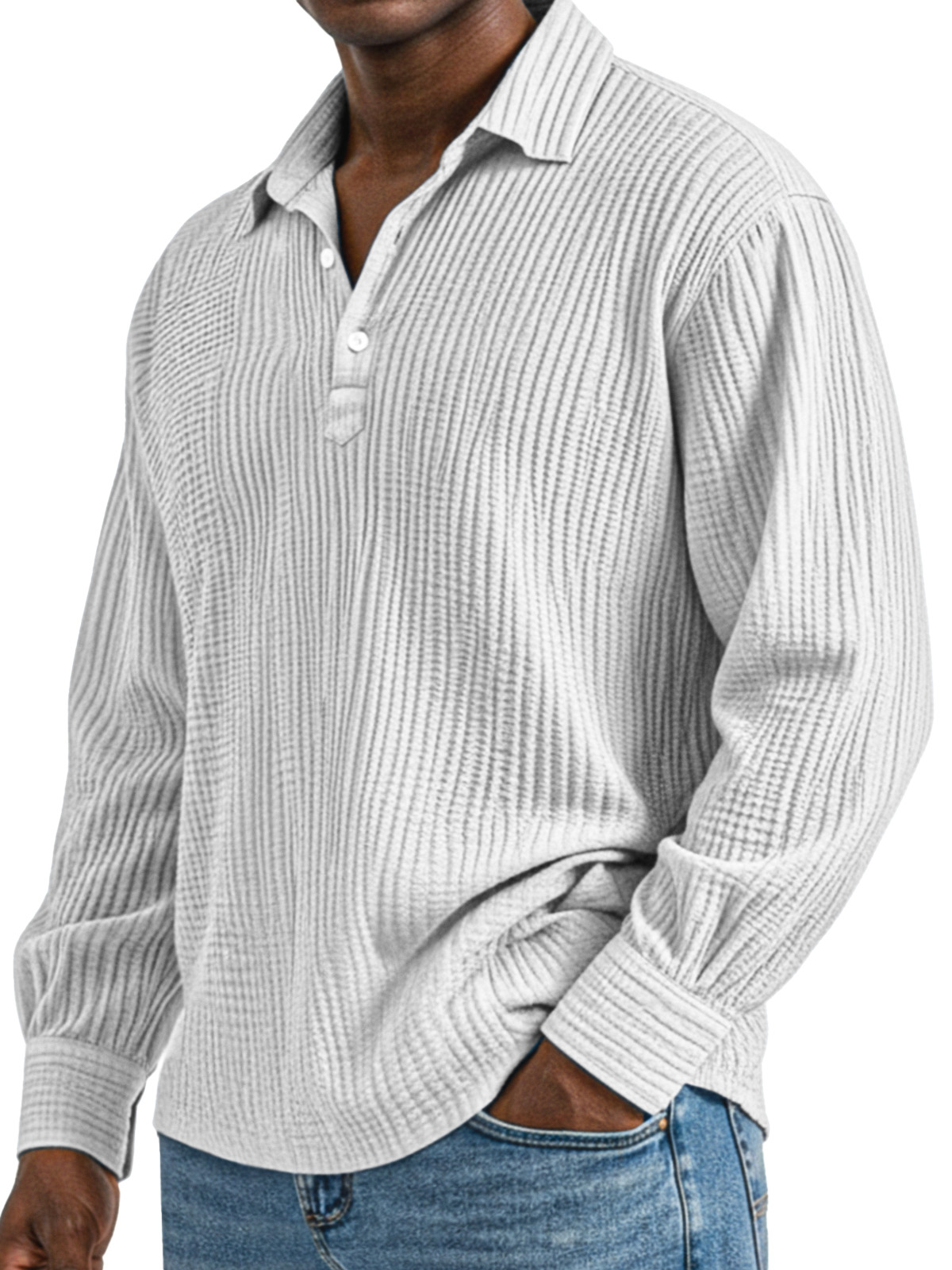 Herren Tägliches Einfaches Einfarbiges Plissee Langarm Poloshirt mit Revers-deurabatt