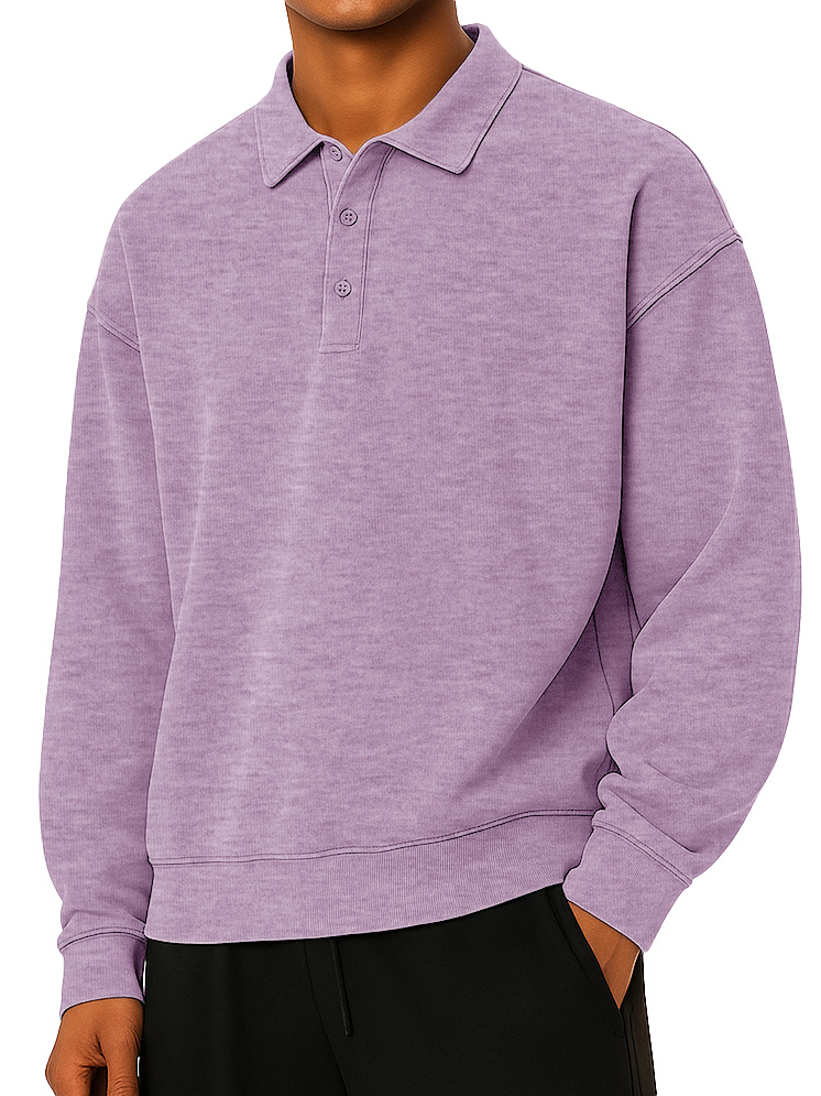 Herren Mode tägliches lässiges Revers Langarm lockeres Hoodie Polohemd-deurabatt
