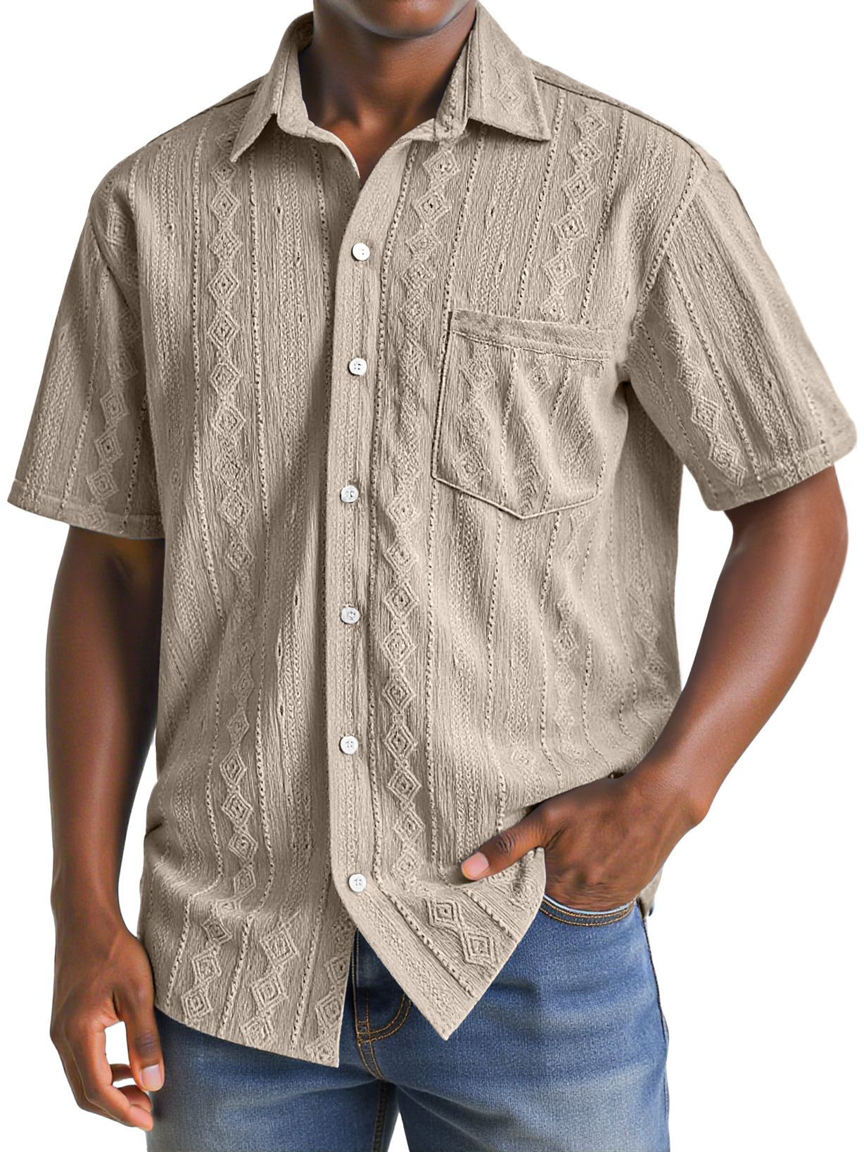 Herren Daily Texture Casual Pocket Revers Einfarbig Bequem Kurzarmhemd-deurabatt