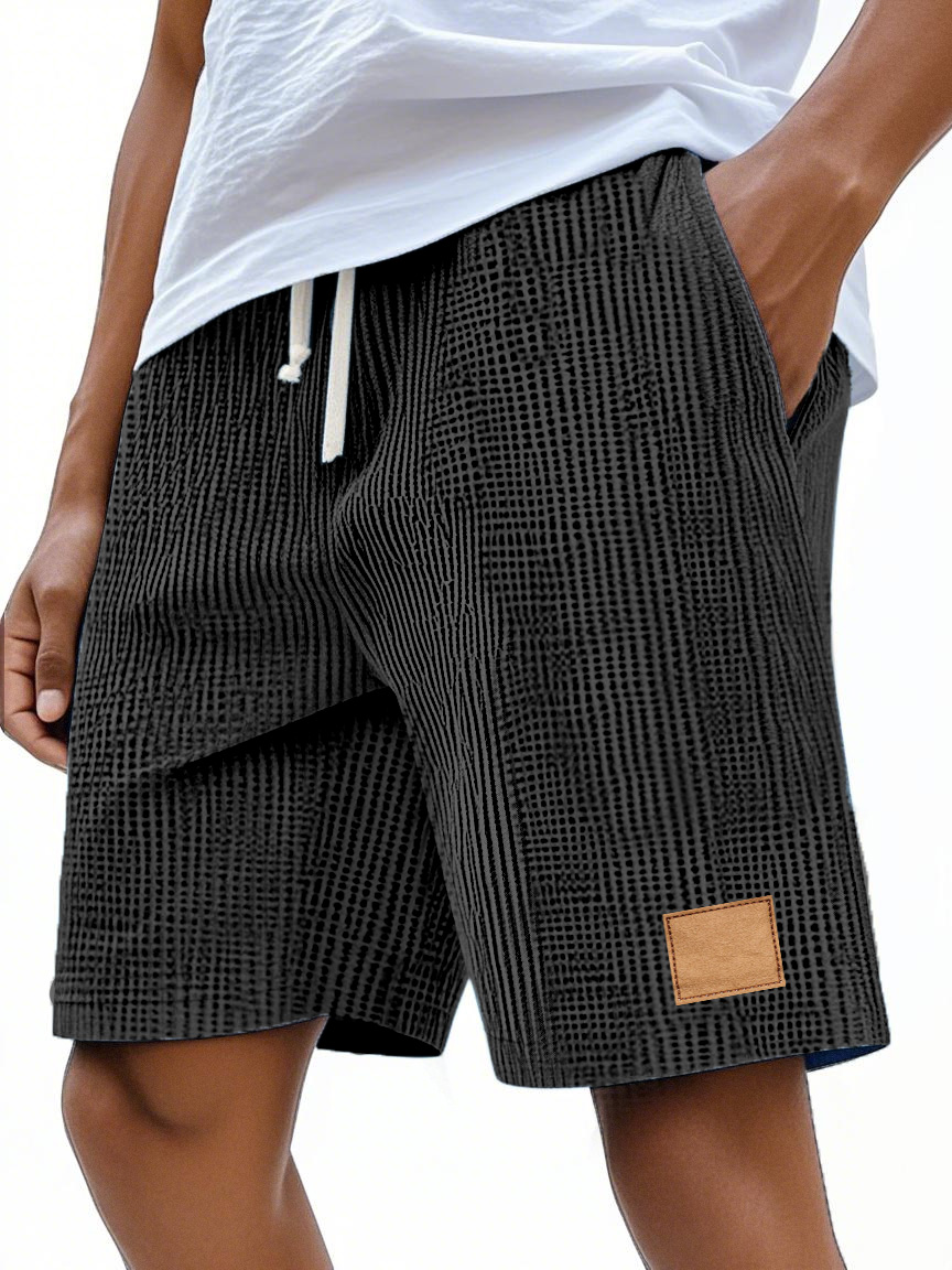 Lässige Retro-Shorts für Herren mit Waffelmuster und Logo-Print-ZierMode