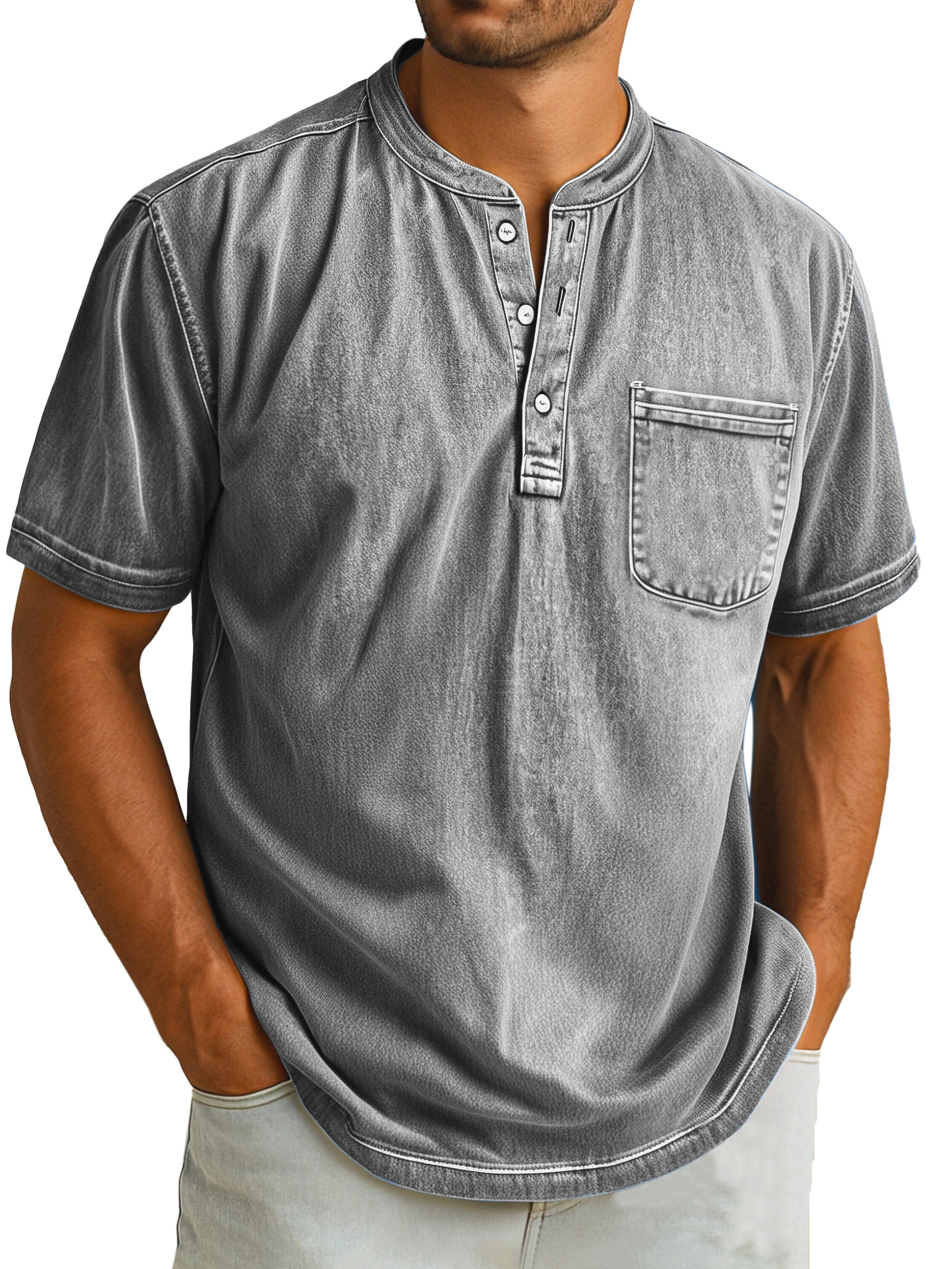 Herren Retro Freizeit Einfarbig Einfach Kurzarm Henley Shirt-deurabatt