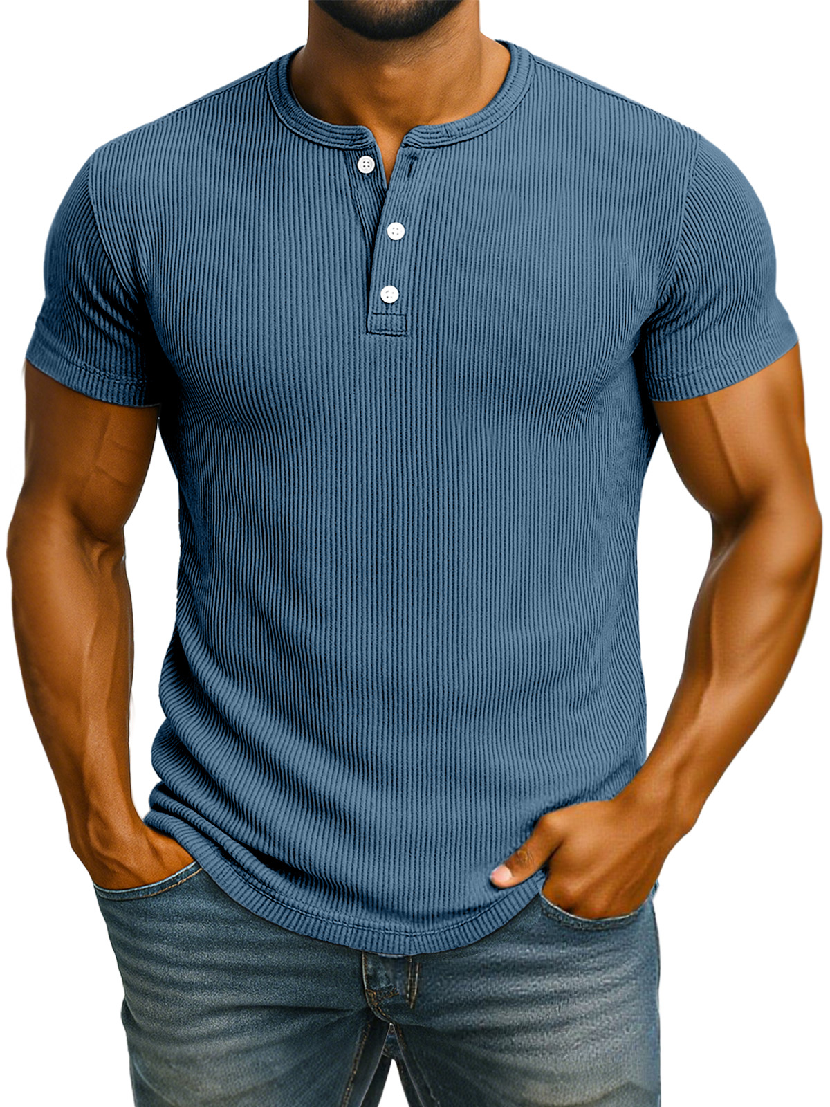 Herren Freizeit Einfarbiger Pit Kurzarm Henley Shirt-deurabatt