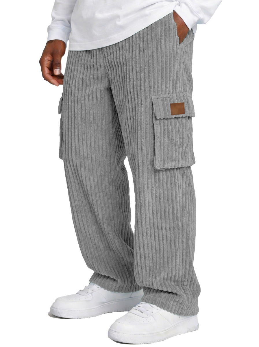 Herren einfache und vielseitige dicke Corduroy Mehrfachtaschen lockere gerade Hosen-deurabatt