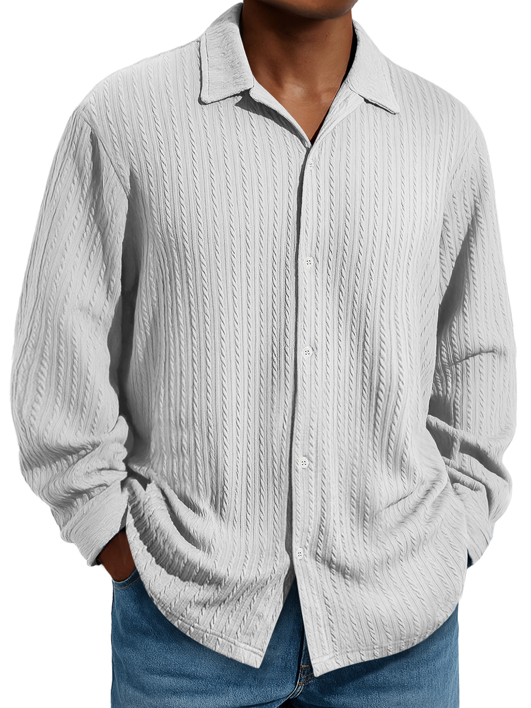 Herren Daily Jacquard Struktur Freizeit- und Komfort Langarmhemd-deurabatt
