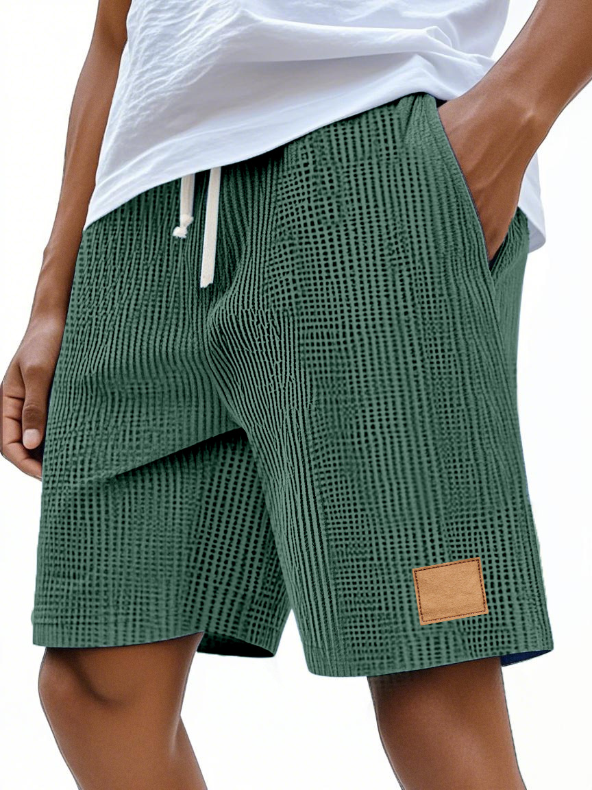 Lässige Retro-Shorts für Herren mit Waffelmuster und Logo-Print-ZierMode