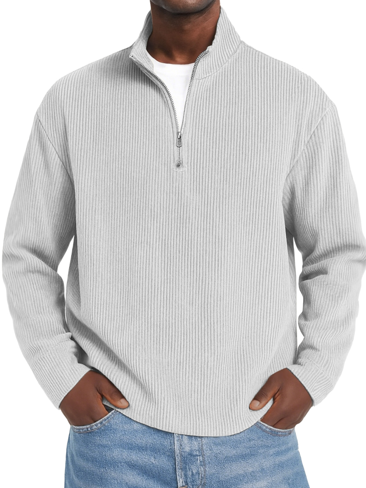 Herren Daily Einfarbiger Vertikaler Reißverschluss Langarm Polo-Shirt-deurabatt