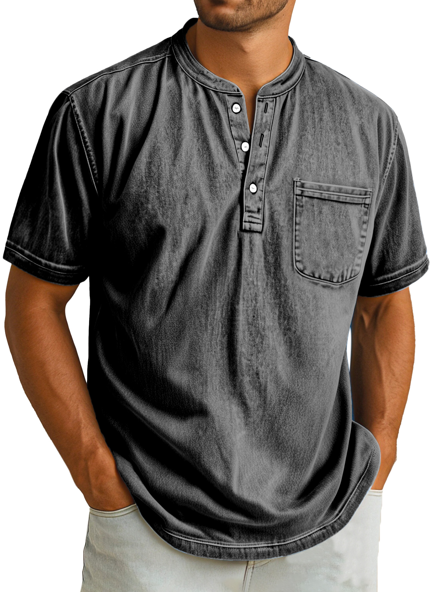 Herren Retro Freizeit Einfarbig Einfach Kurzarm Henley Shirt-deurabatt
