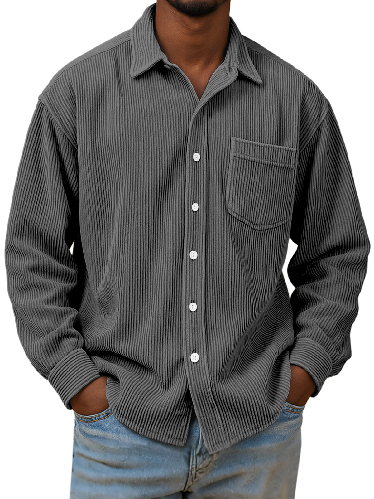 Herren Freizeit Einfach Einfarbig Corduroy Langarmhemd-deurabatt