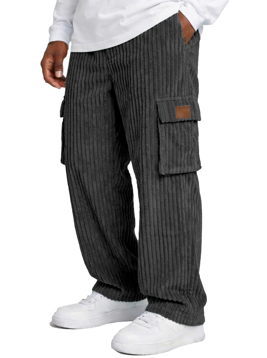 Herren einfache und vielseitige dicke Corduroy Mehrfachtaschen lockere gerade Hosen-deurabatt