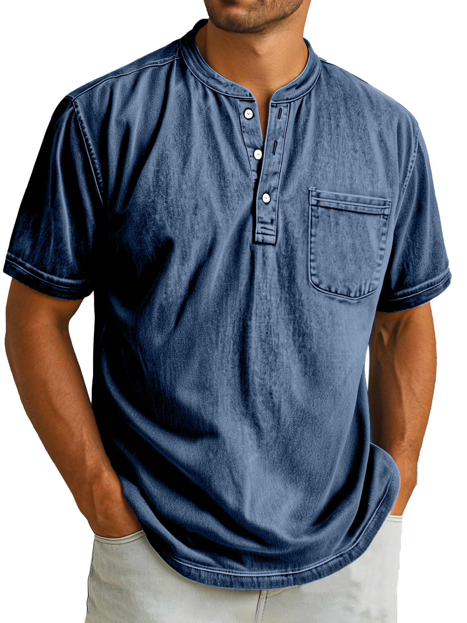 Herren Retro Freizeit Einfarbig Einfach Kurzarm Henley Shirt-deurabatt