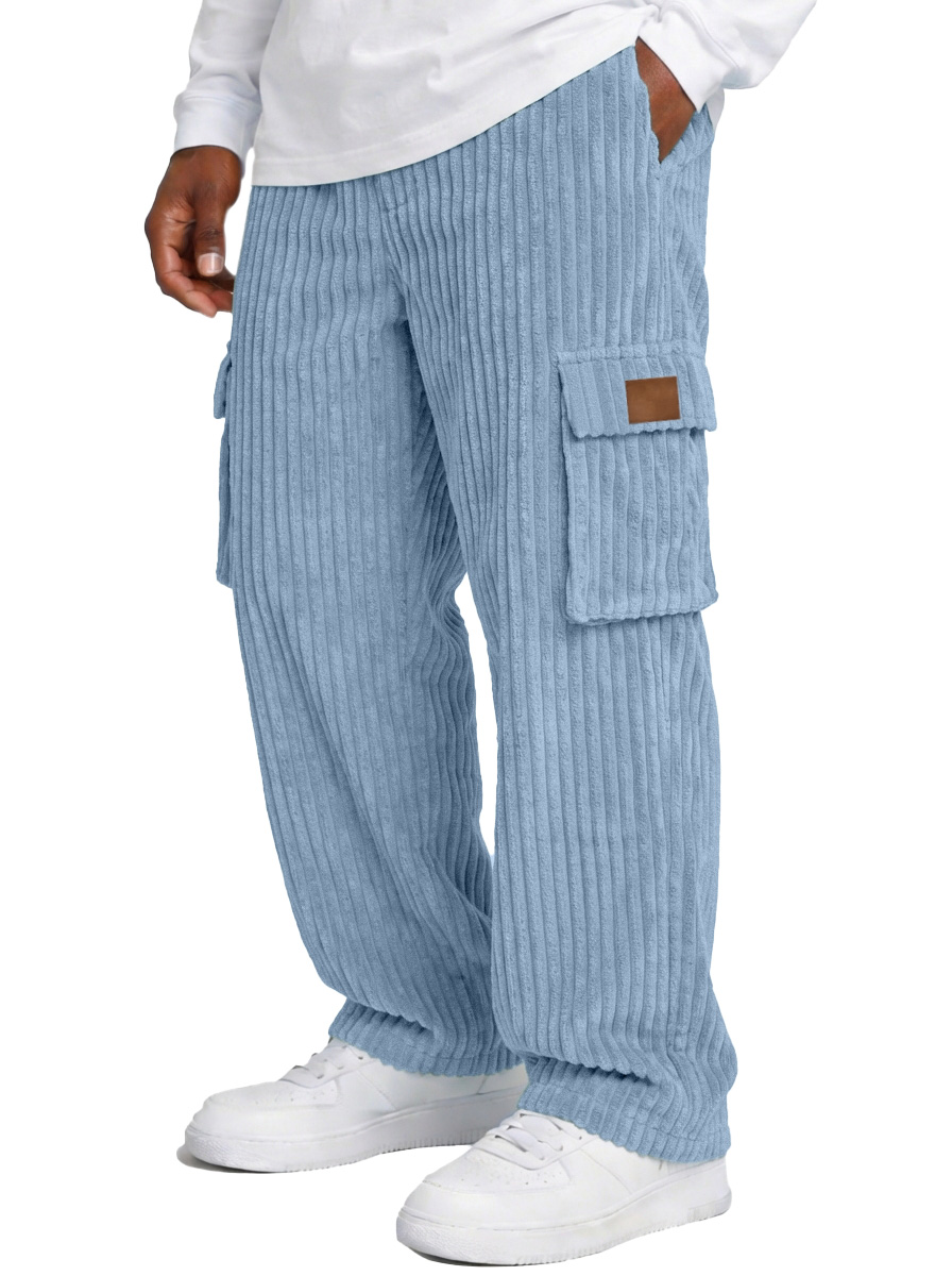 Herren einfache und vielseitige dicke Corduroy Mehrfachtaschen lockere gerade Hosen-deurabatt