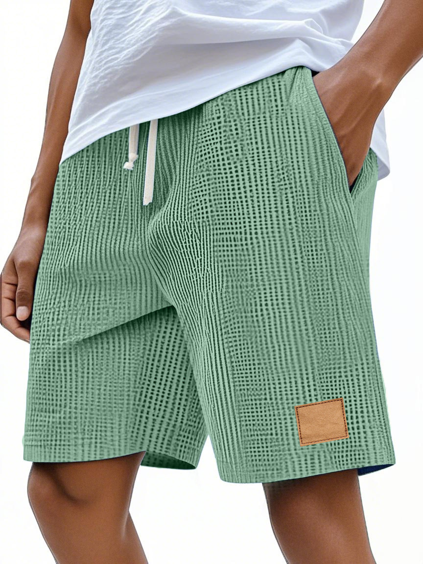 Lässige Retro-Shorts für Herren mit Waffelmuster und Logo-Print-ZierMode