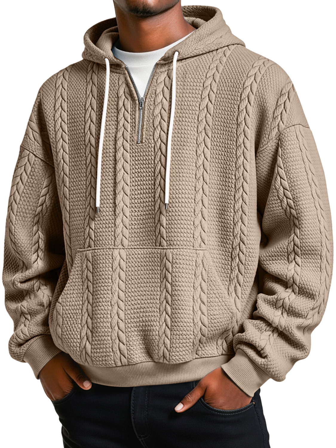 Herren Jacquard-Textur Freizeit Reißverschluss Kapuzenpullover locker-deurabatt
