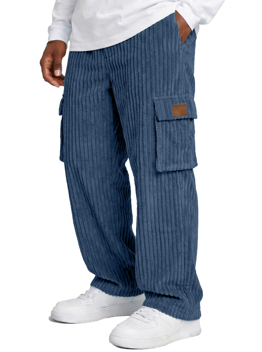 Herren einfache und vielseitige dicke Corduroy Mehrfachtaschen lockere gerade Hosen-deurabatt