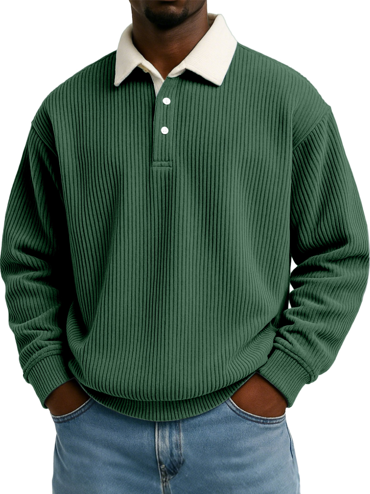 Herren Sweatshirt mit einfarbigem vertikalem Streifenmuster und kontrastierender Farbe, langärmlig, mit Revers-ZierMode