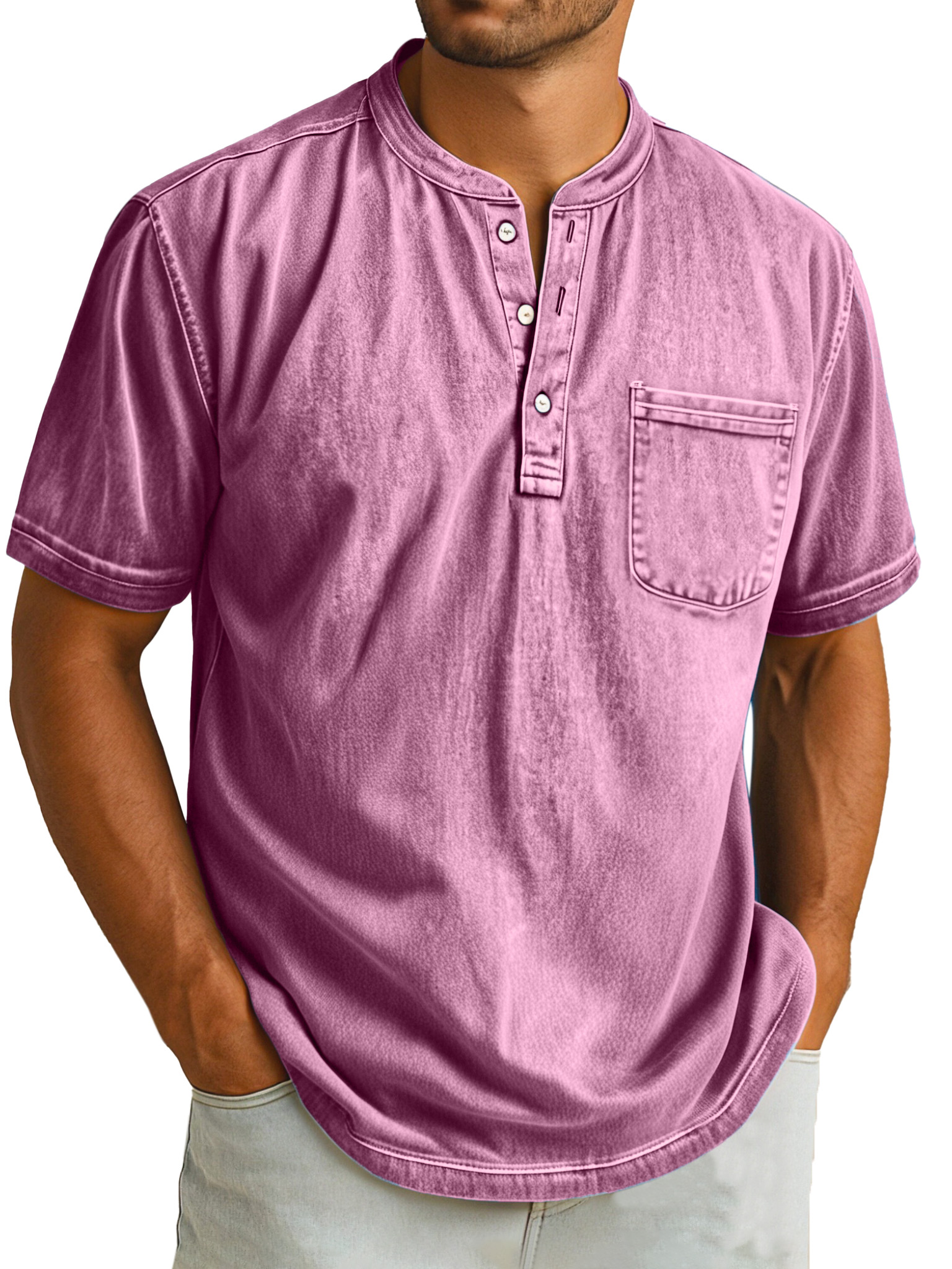 Herren Retro Freizeit Einfarbig Einfach Kurzarm Henley Shirt-deurabatt