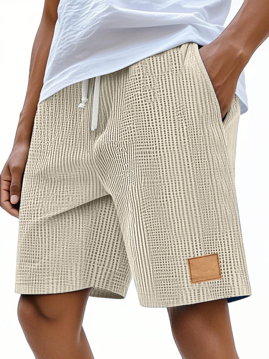 Lässige Retro-Shorts für Herren mit Waffelmuster und Logo-Print-ZierMode