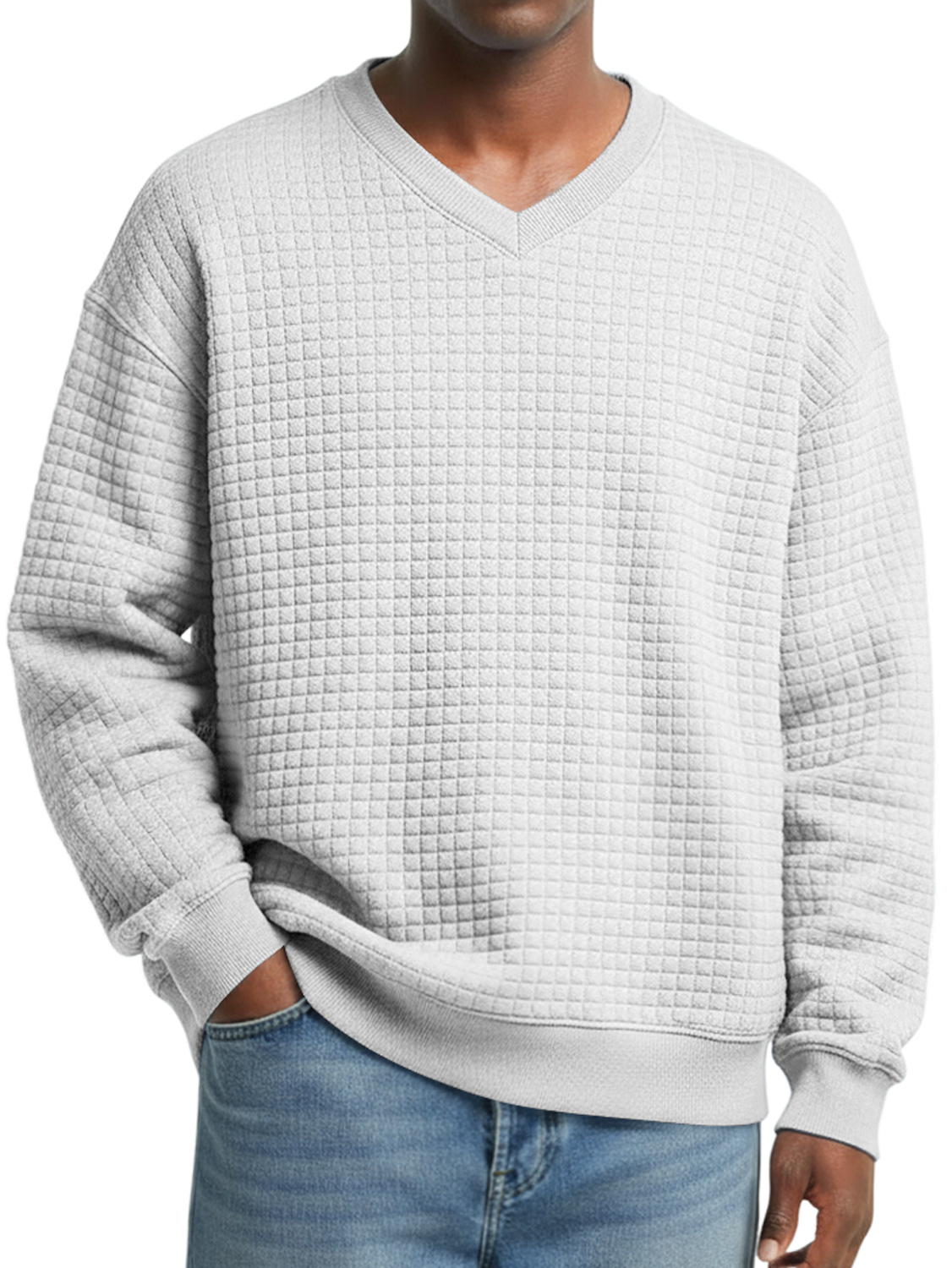 Herren V-Ausschnitt Kleine Karomuster Einfache Freizeit Sweatshirt-deurabatt