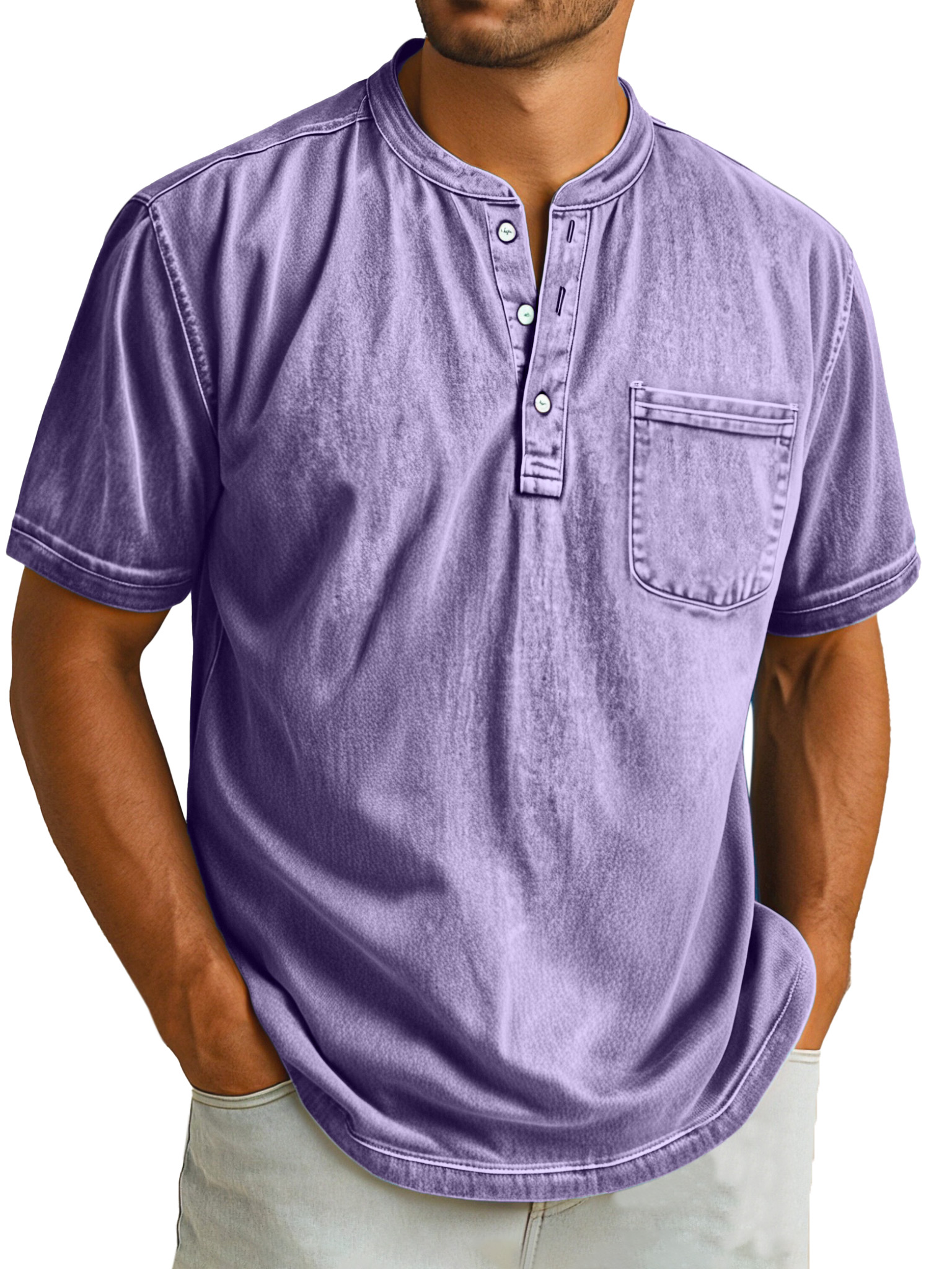 Herren Retro Freizeit Einfarbig Einfach Kurzarm Henley Shirt-deurabatt