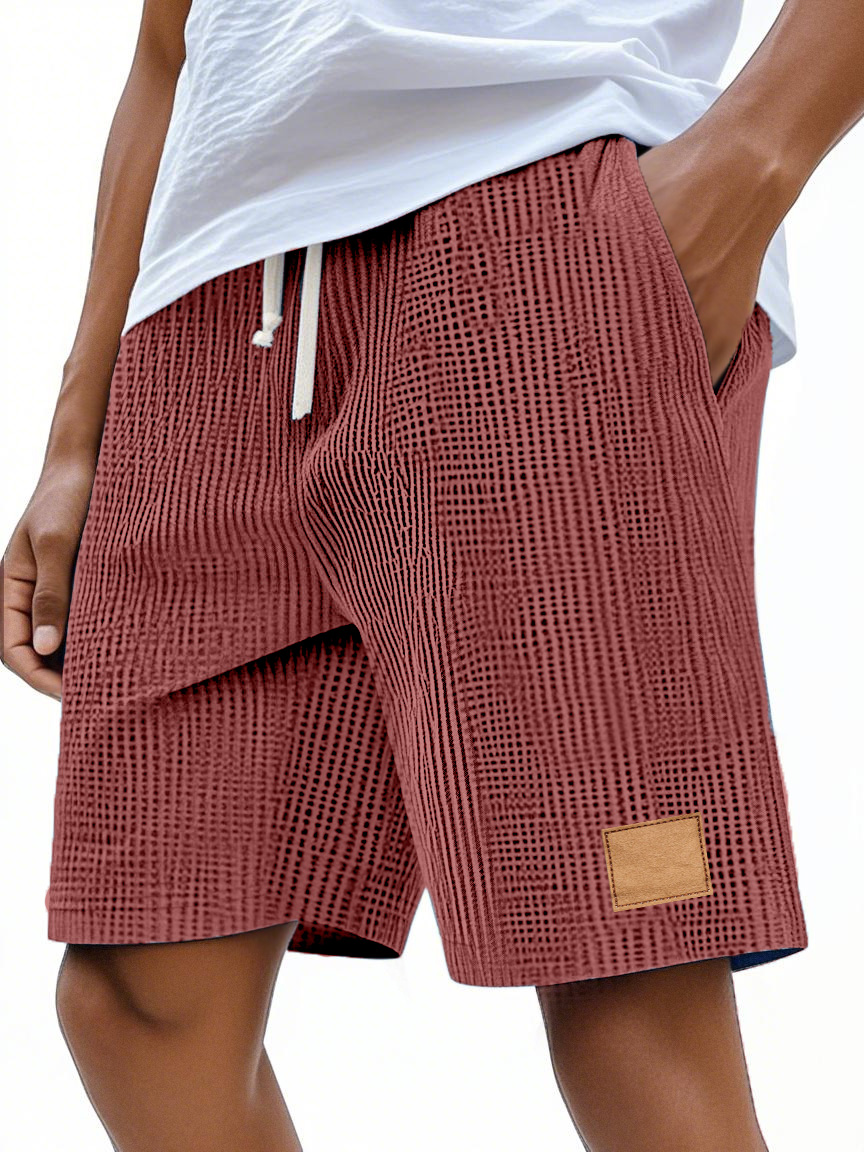 Lässige Retro-Shorts für Herren mit Waffelmuster und Logo-Print-ZierMode