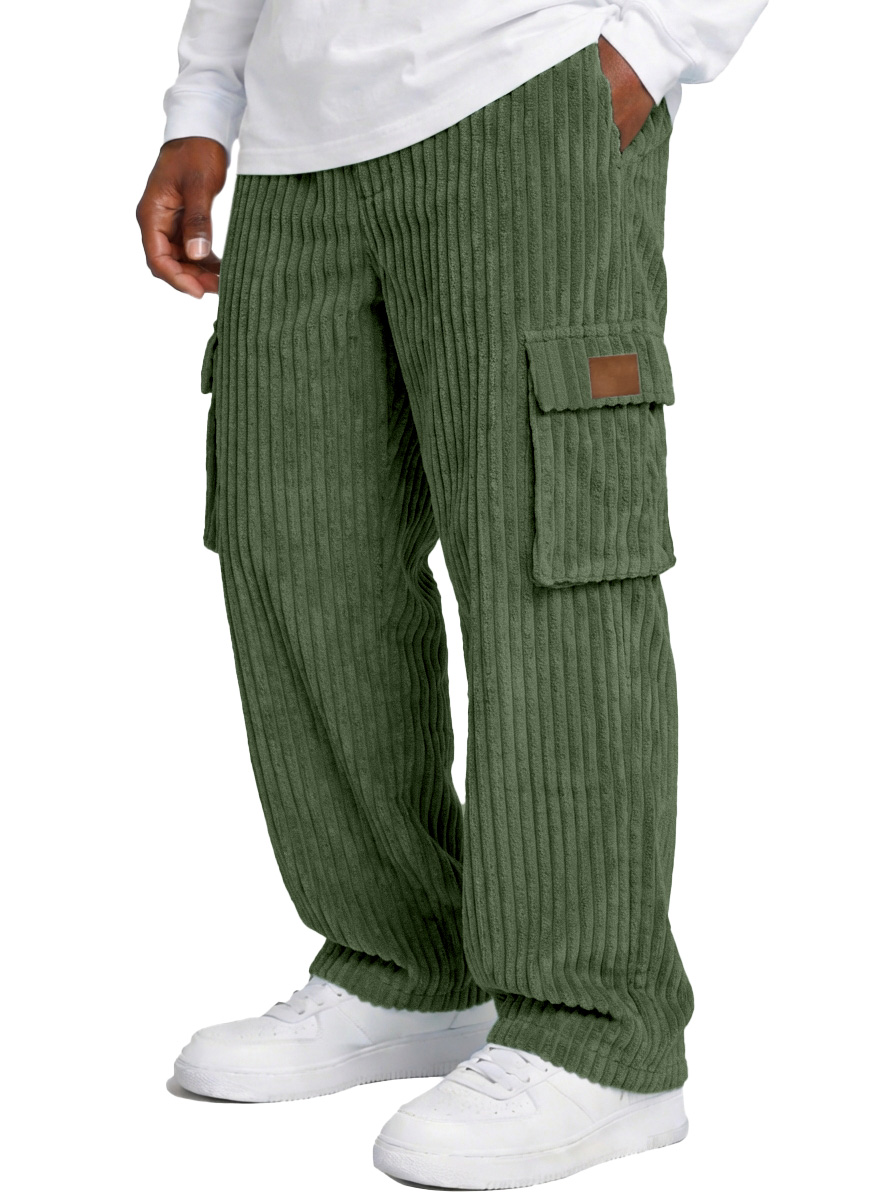 Herren einfache und vielseitige dicke Corduroy Mehrfachtaschen lockere gerade Hosen-deurabatt