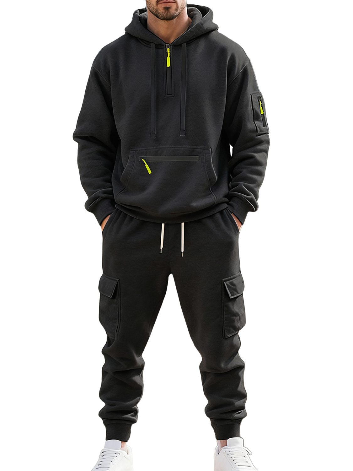 Herren Herbst- und Winter-Fleece Freizeit Reißverschluss Sweatshirt Multi-Taschen Overall Set-ZierMode