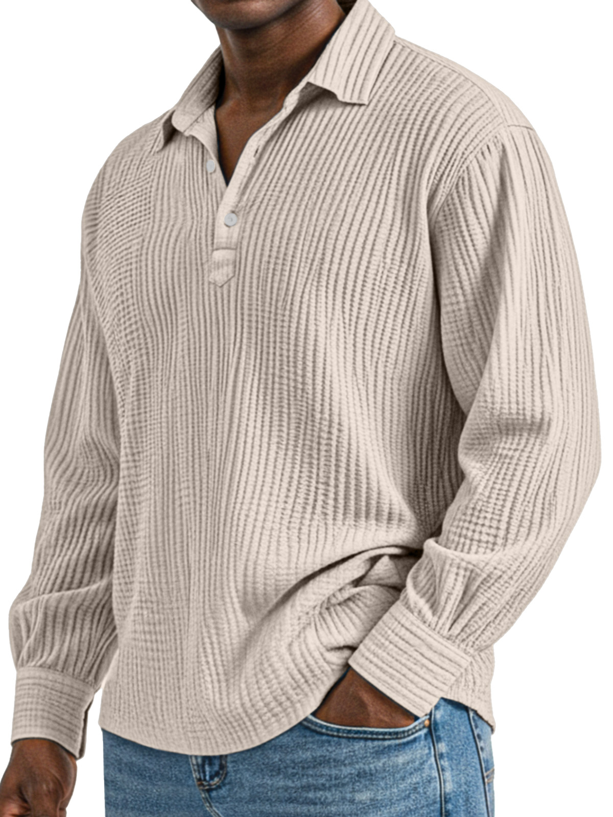 Herren Tägliches Einfaches Einfarbiges Plissee Langarm Poloshirt mit Revers-deurabatt