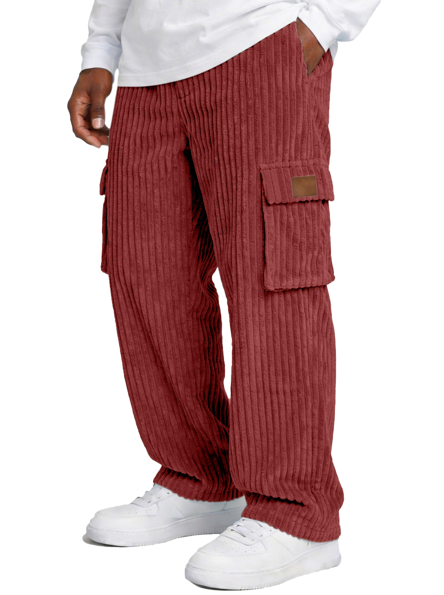 Herren einfache und vielseitige dicke Corduroy Mehrfachtaschen lockere gerade Hosen-deurabatt