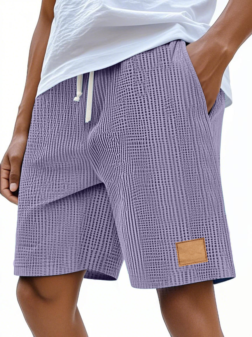 Lässige Retro-Shorts für Herren mit Waffelmuster und Logo-Print-ZierMode