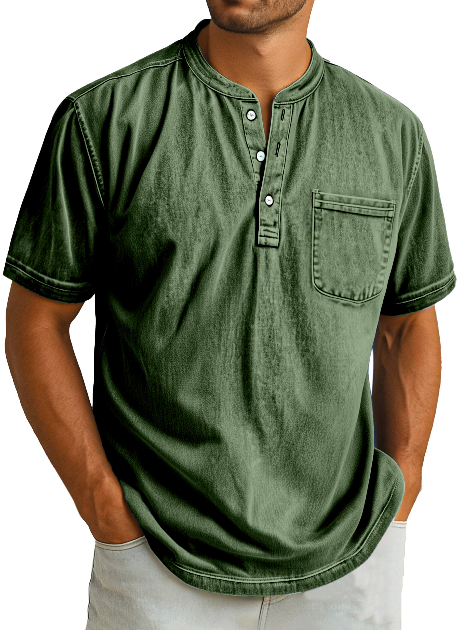 Herren Retro Freizeit Einfarbig Einfach Kurzarm Henley Shirt-deurabatt