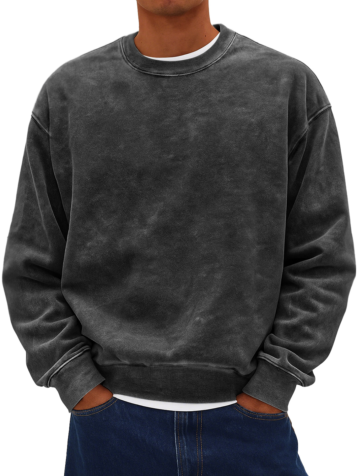 Herren Retro Daily Rundhals Baumwolle gewaschen abgenutzter Sweatshirt-deurabatt