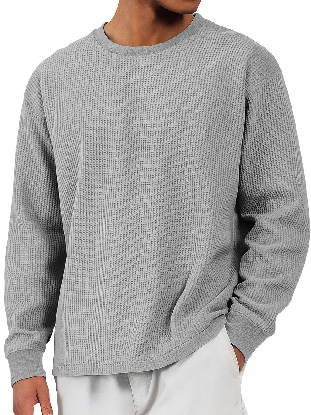 Herren Freizeit Waffel Rundhals Bequem Langarm T-Shirt-deurabatt