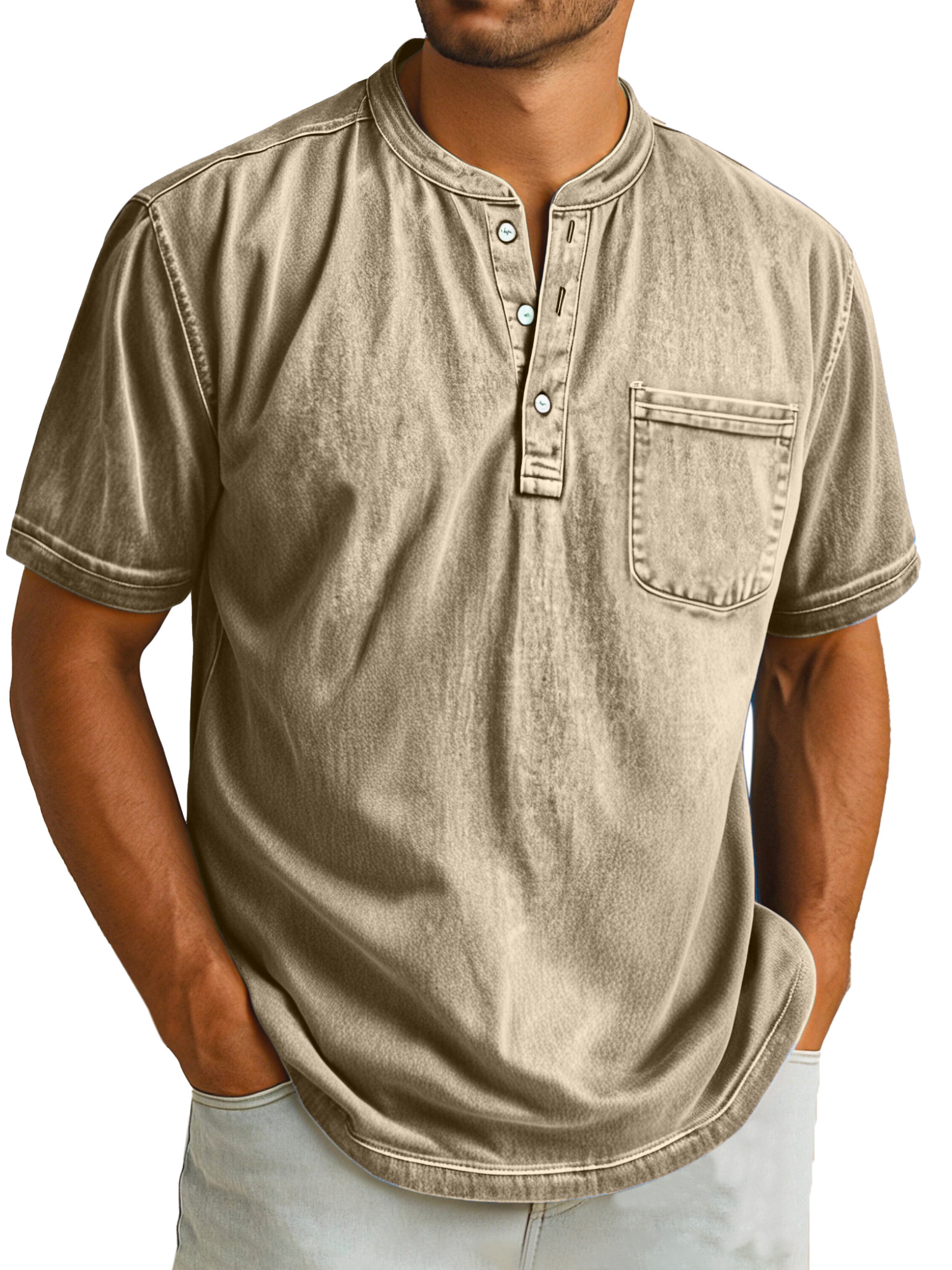 Herren Retro Freizeit Einfarbig Einfach Kurzarm Henley Shirt-deurabatt