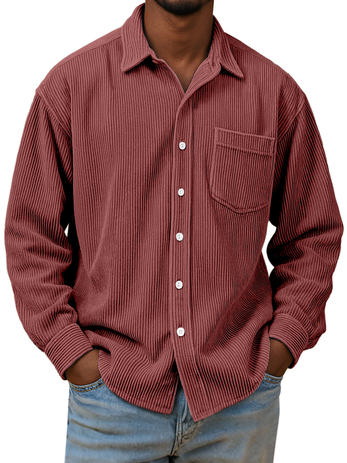 Herren Freizeit Einfach Einfarbig Corduroy Langarmhemd-deurabatt