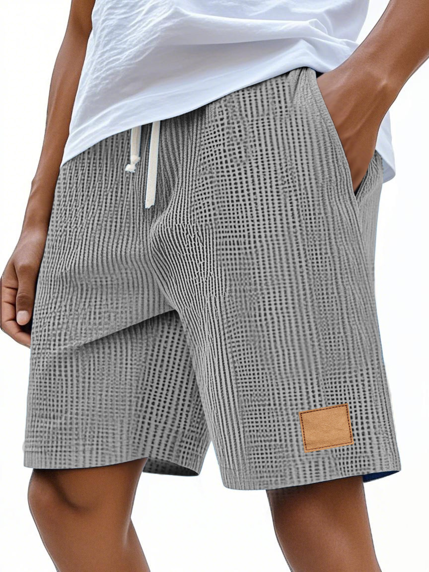 Lässige Retro-Shorts für Herren mit Waffelmuster und Logo-Print-ZierMode