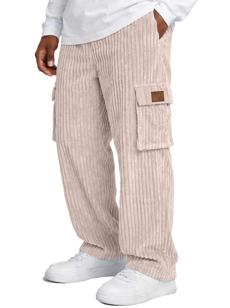 Herren einfache und vielseitige dicke Corduroy Mehrfachtaschen lockere gerade Hosen-deurabatt