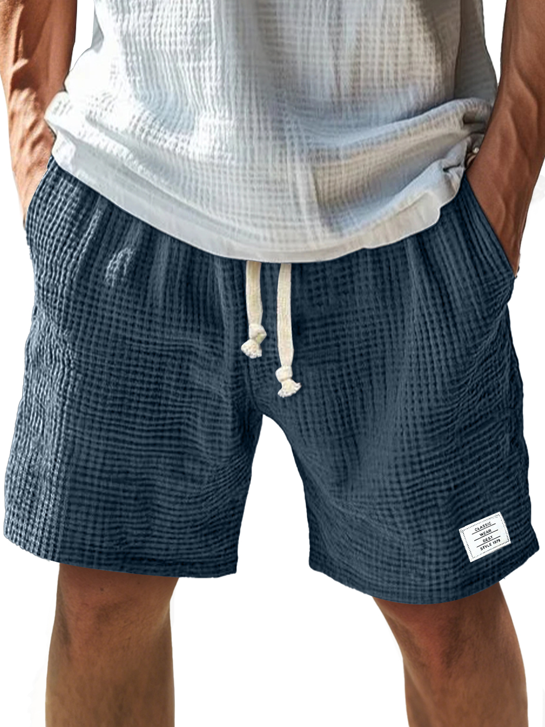 Herren Alltags-Textur Besticktes Logo Elastischer Bund Mit Kordelzug Komfort Shorts-ZierMode