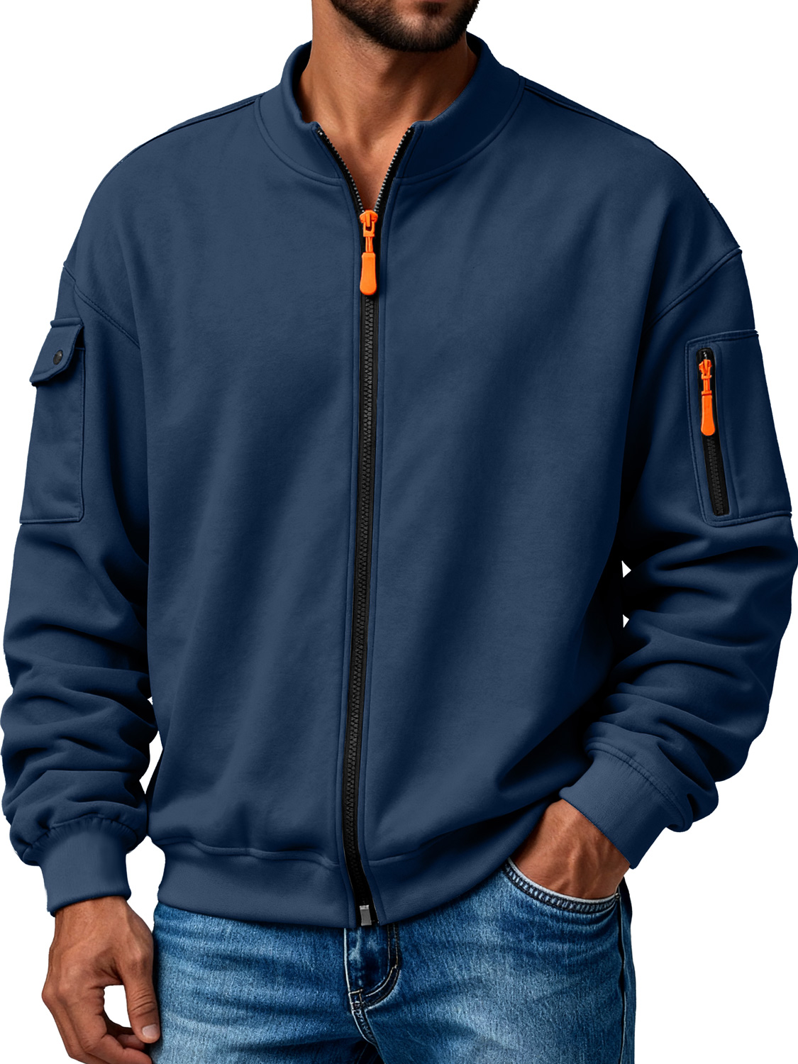Herren Mehrfachtaschen Stehkragen Reißverschluss Freizeitjacke-deurabatt