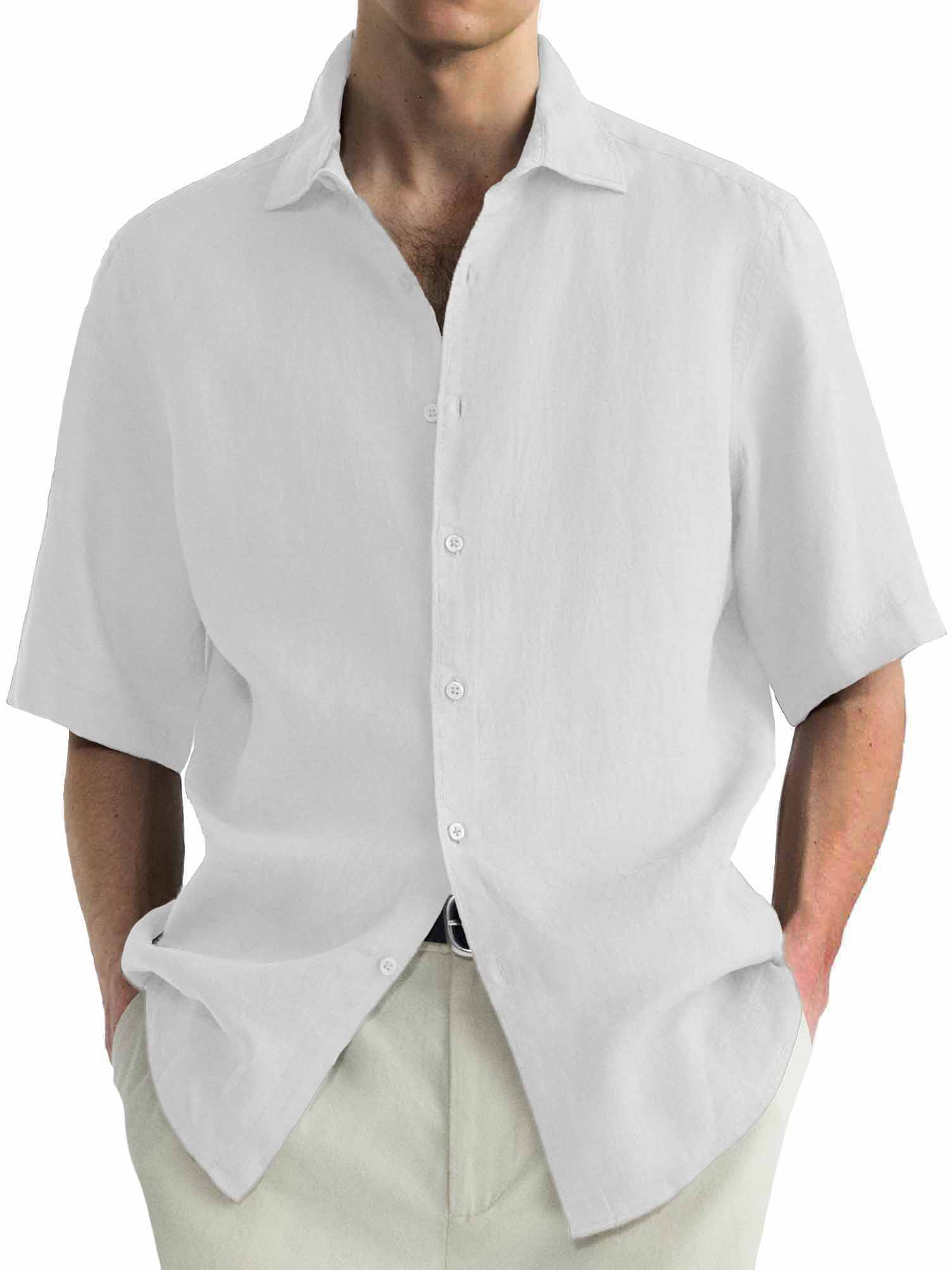 Herren Baumwolle Hawaiian Sommer Bequem Lässig Grundlegend Einfarbig Kurzarmhemd-deurabatt