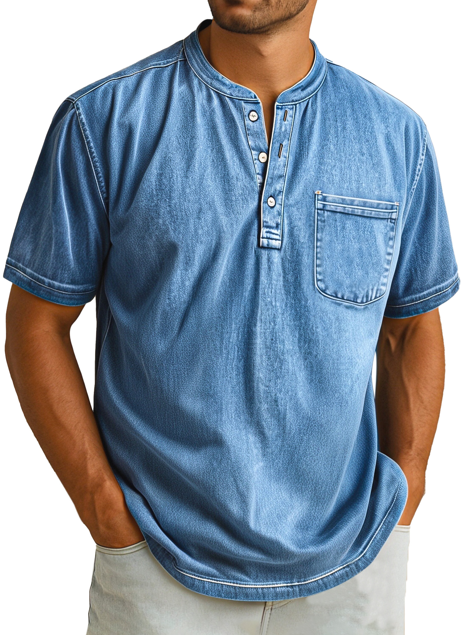 Herren Retro Freizeit Einfarbig Einfach Kurzarm Henley Shirt-deurabatt
