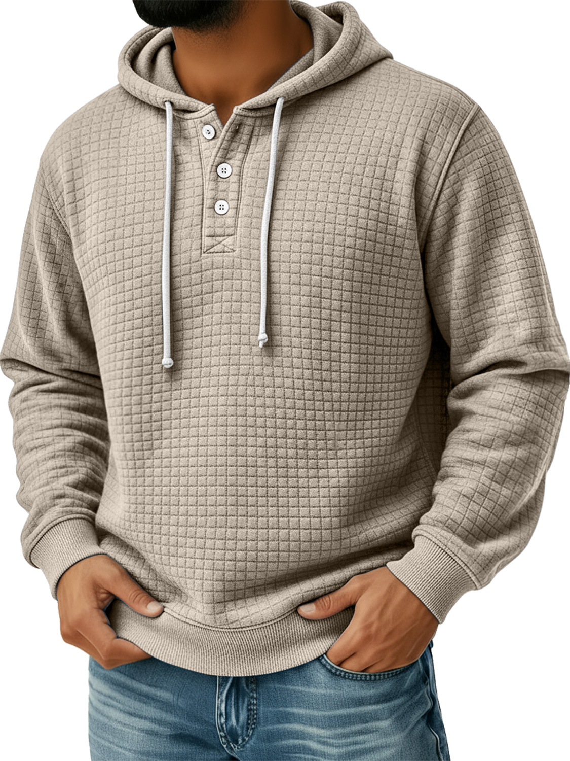 Herren Kleine Karierte Knopf Kapuzen Freizeit Lockere Sweatshirt-deurabatt