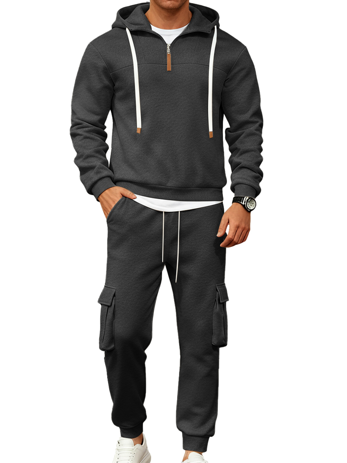 Herren Freizeit Reißverschluss Kapuzen Sweatshirt Sportbekleidung Zweiteiliges Set-deurabatt