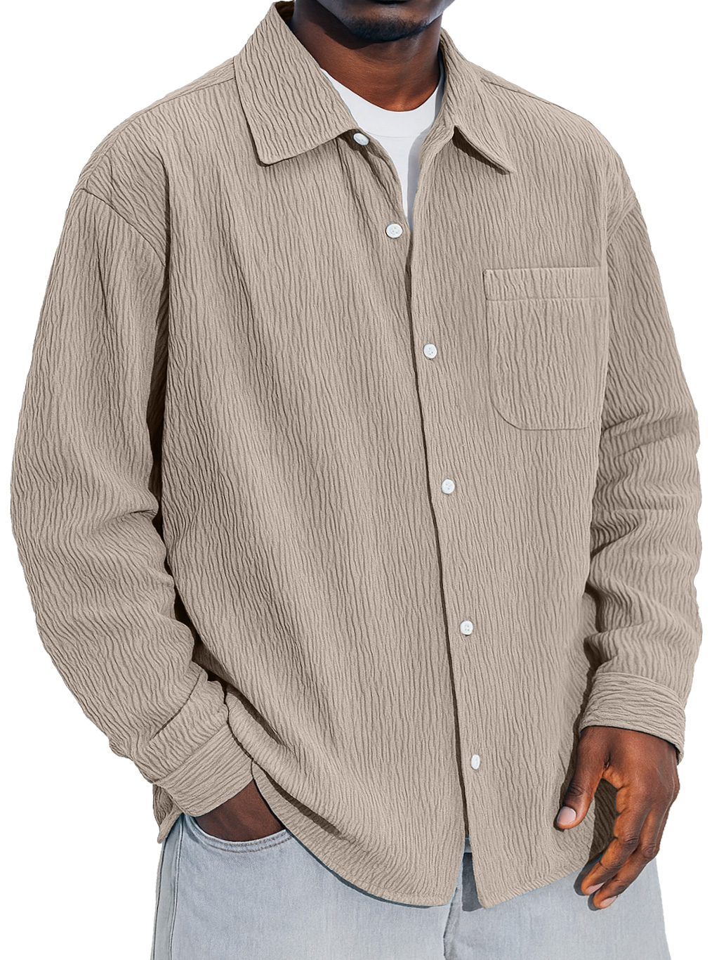Herren Daily Falten Tasche Freizeit Einfarbig Langarmshirt-deurabatt