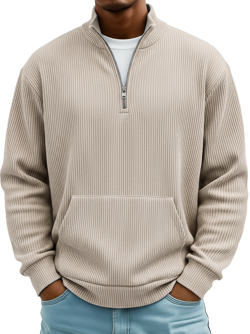 Herren Pit Stripe Stehkragen Reißverschluss Lockere Tasche Freizeit Hoodie-deurabatt